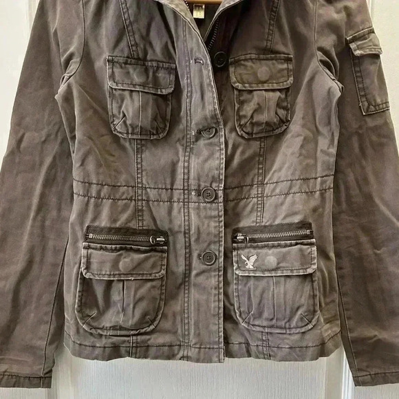 American Eagle Outfitters Jacket Utility Military  Cargo Field Cotton Brown XS - Picture 6 of 16